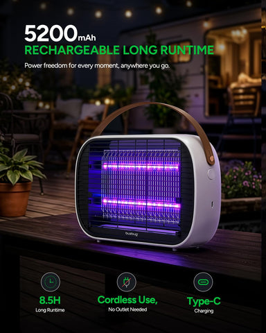 Buzbug primer plano de LEDs doble banda que aumentan atracción de insectos en penumbra