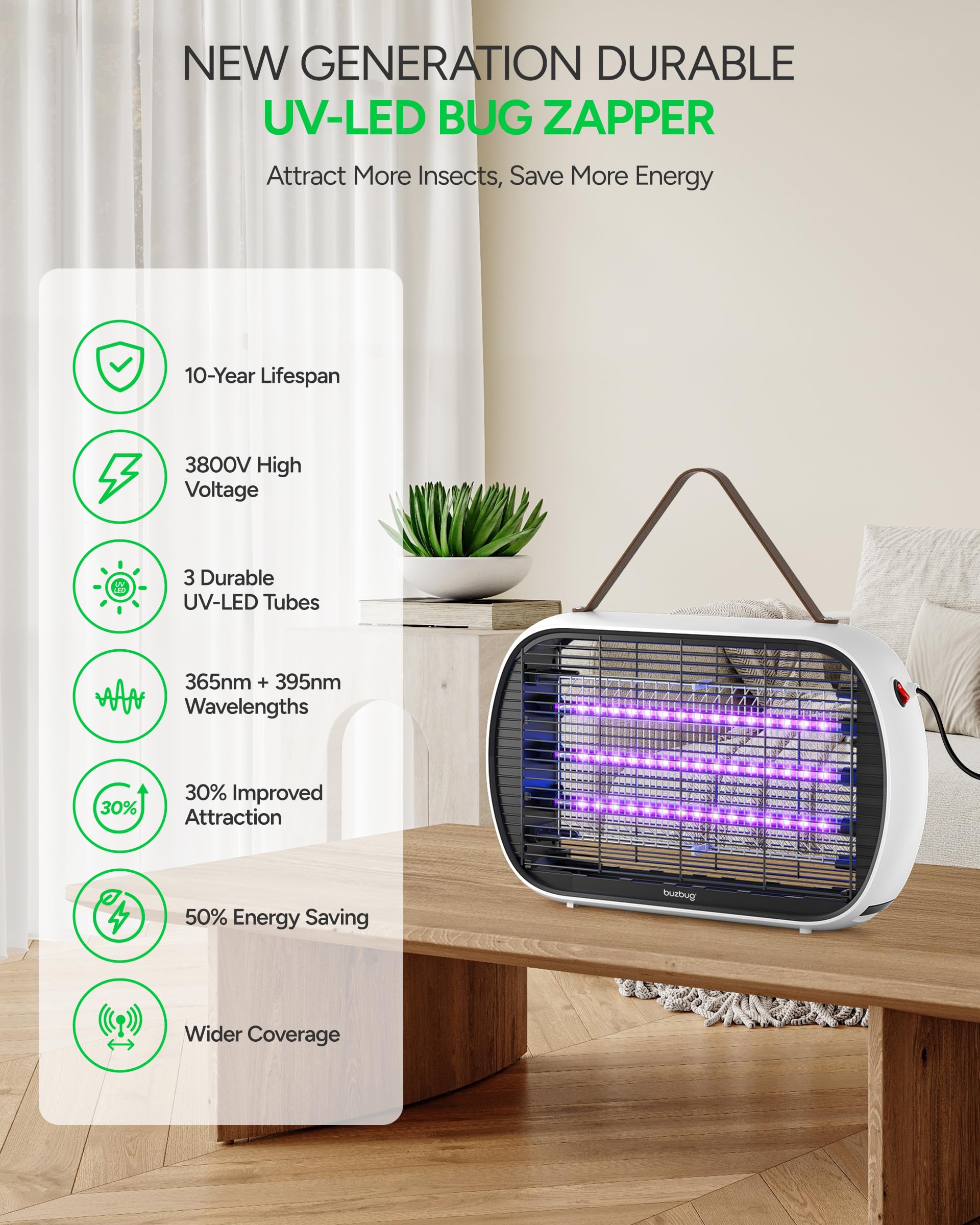 Buzbug primer plano de las tres bombillas LED duales, mayor atracción de insectos