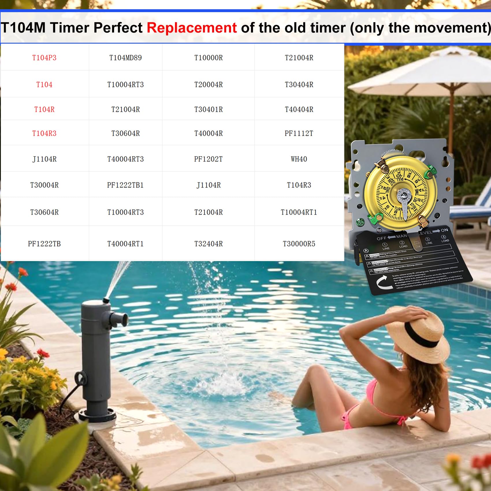 Temporizador Bxmgr T104M instalado controlando bomba de piscina, funcionamiento estable