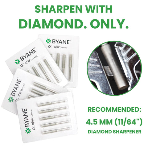 Byane afilador diamante 11/64" junto a cadena para mantenimiento
