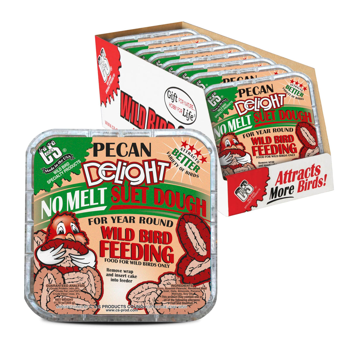 C&S Pecan Delight frontal del envase mostrando la masa y beneficios prácticos