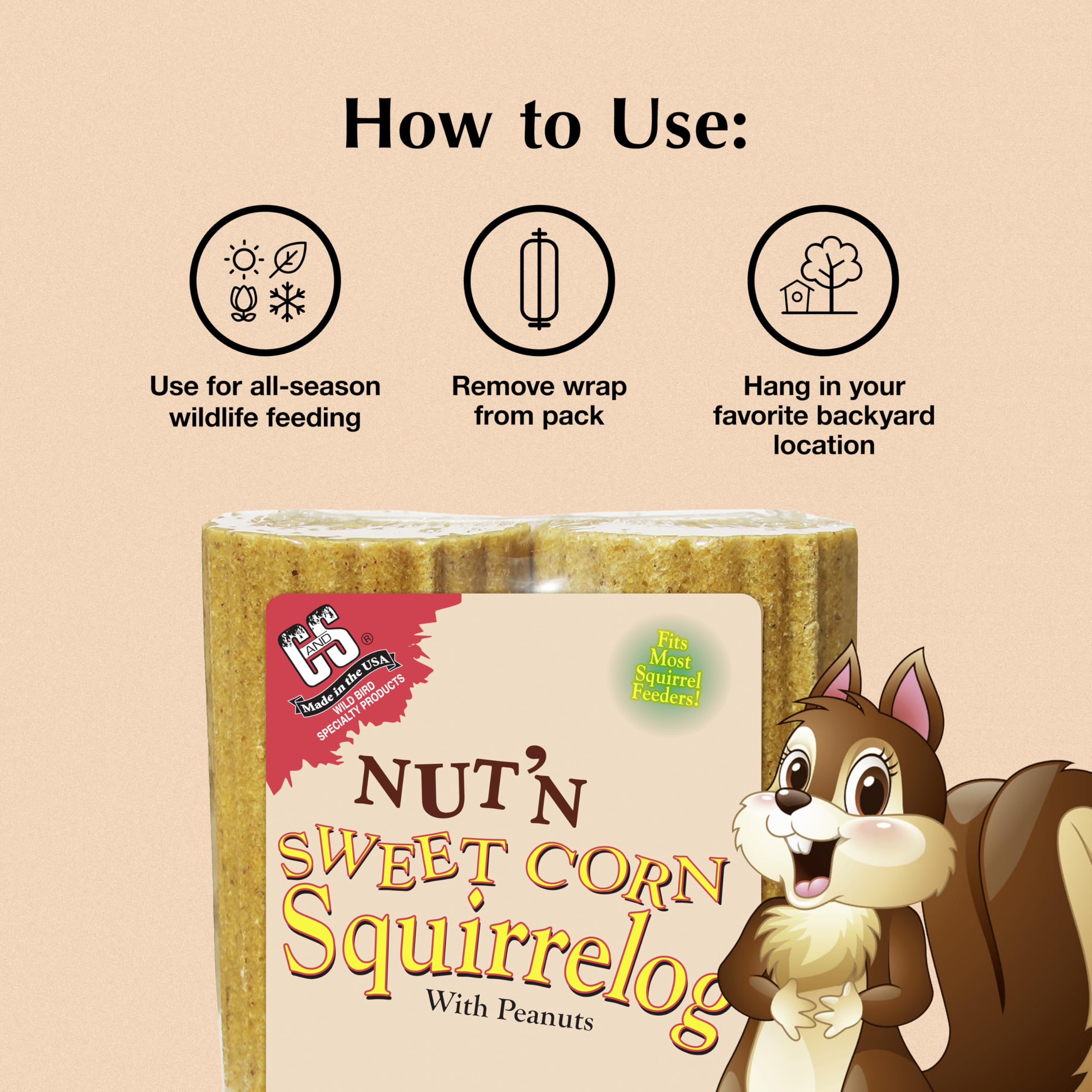 C&S Squirrelog con ardilla alimentándose, crea actividad en patios