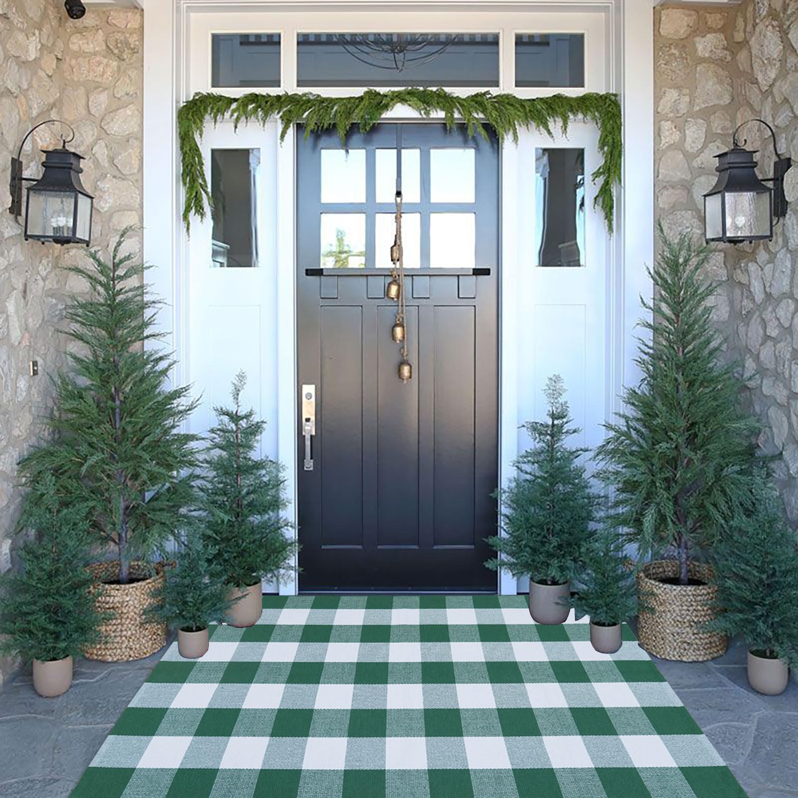 CAINANEL alfombra frontal de cuadros verde y blanco aporta bienvenida acogedora