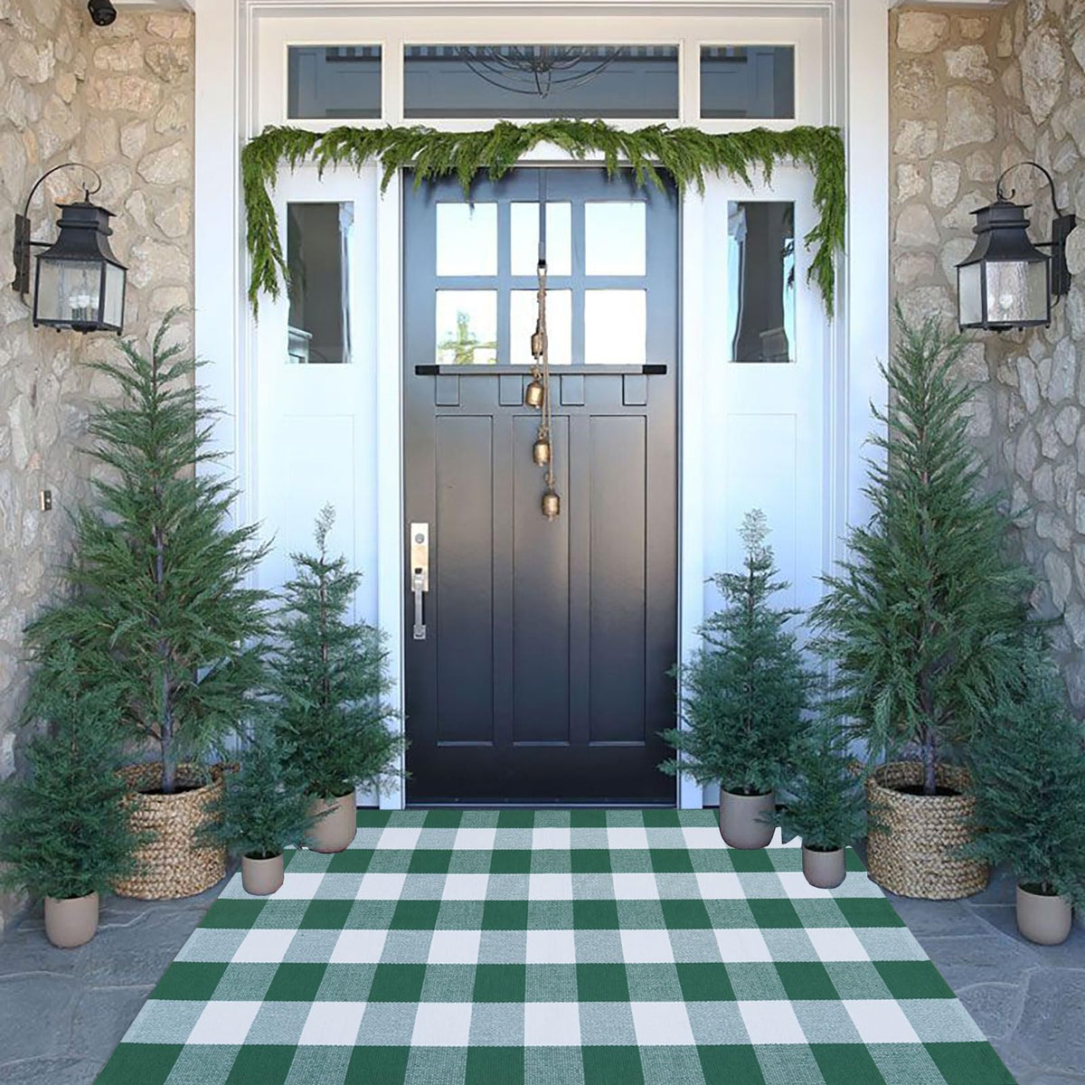 CAINANEL alfombra frontal de cuadros verde y blanco aporta bienvenida acogedora