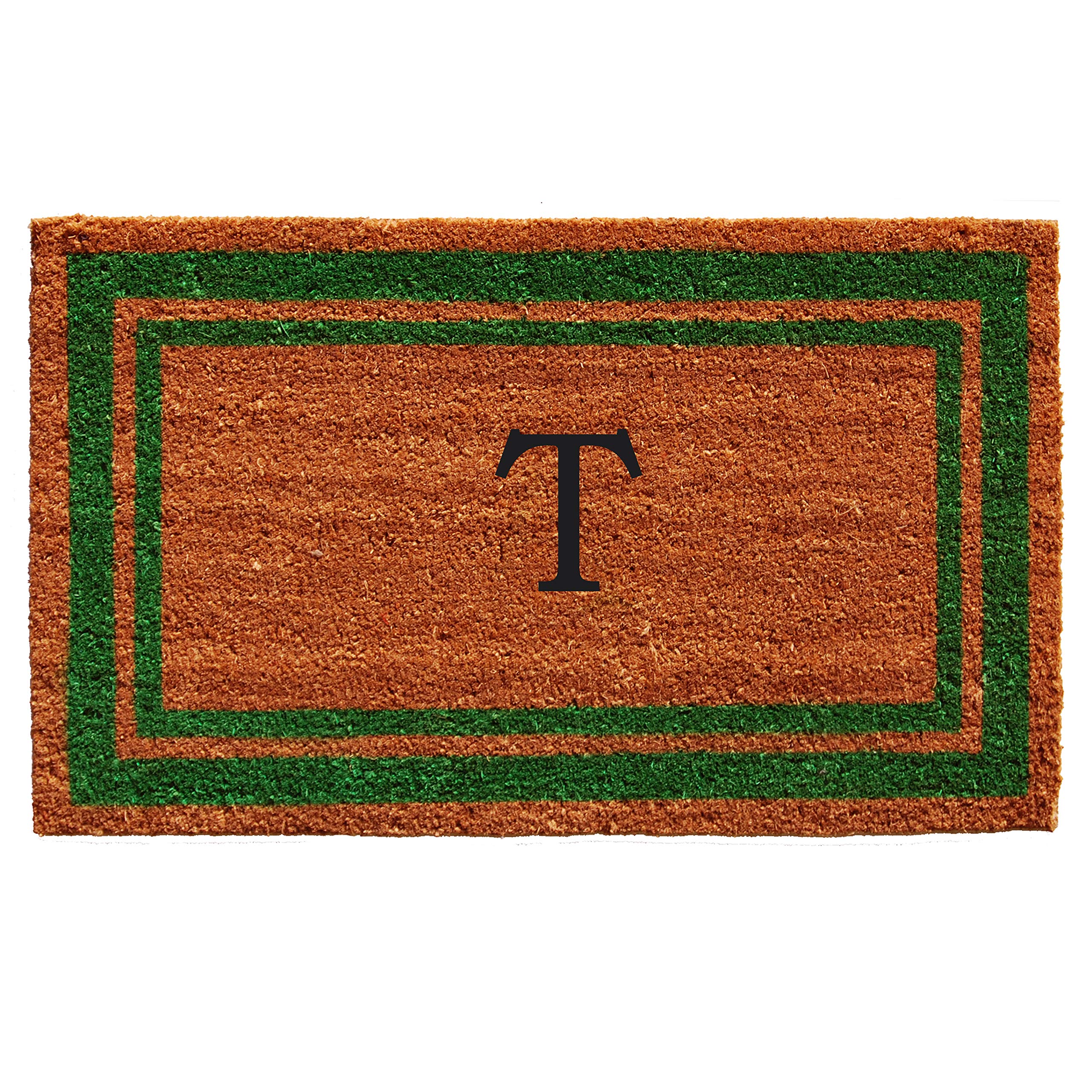 Calloway Mills felpudo frontal con borde verde y monograma T, aporta limpieza eficaz