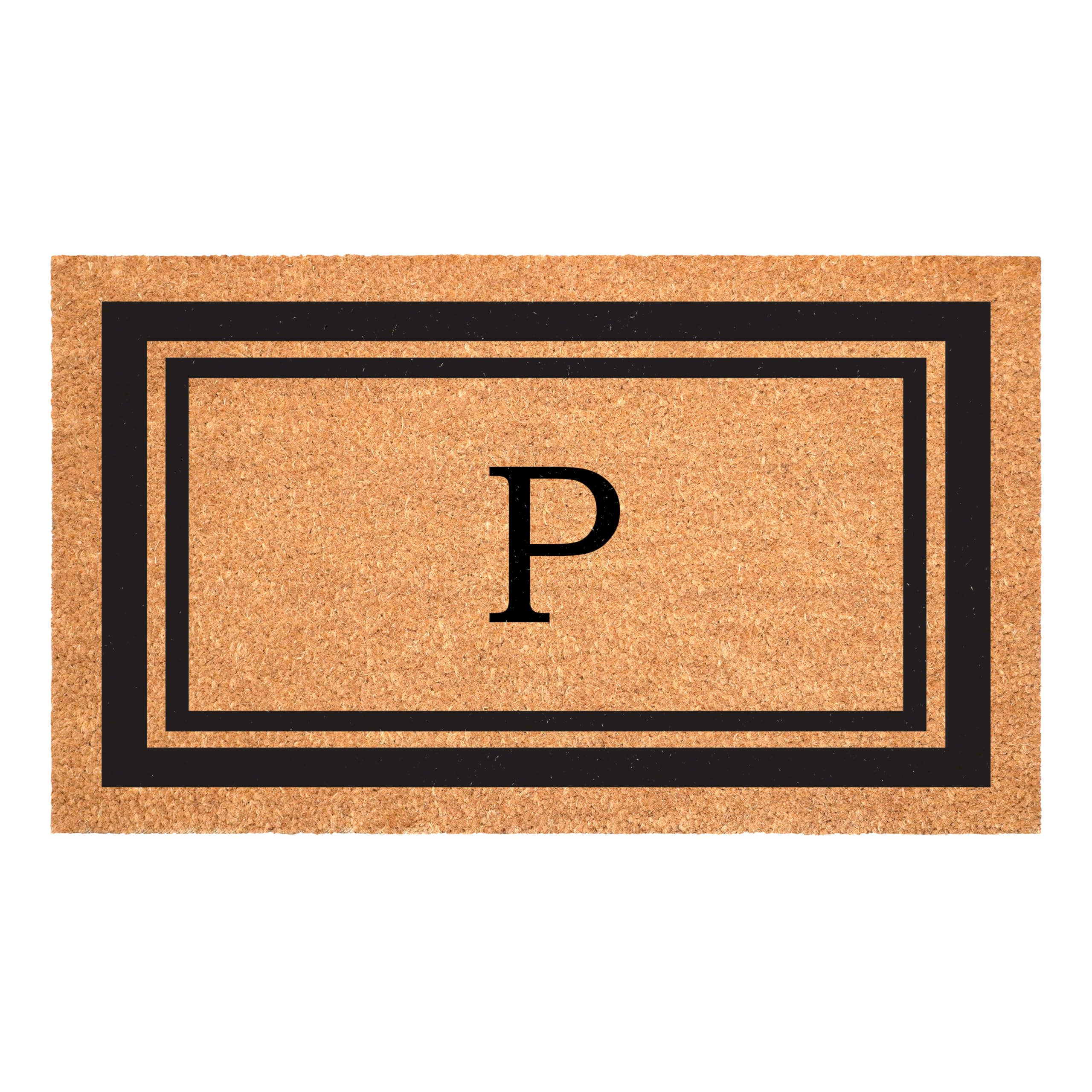 Calloway Mills felpudo frontal con monograma P y borde negro, entrada elegante
