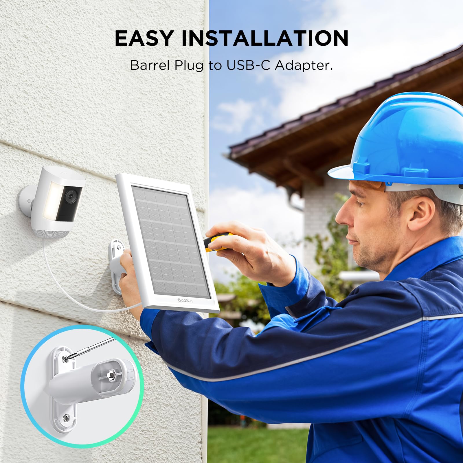 callsun panel instalado en porche junto a Ring optimizando autonomía