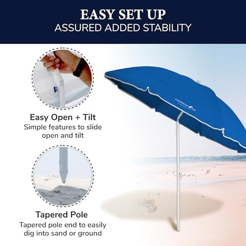 CARIBBEAN JOE sombrilla junto a silla para comparar el tamaño y cobertura