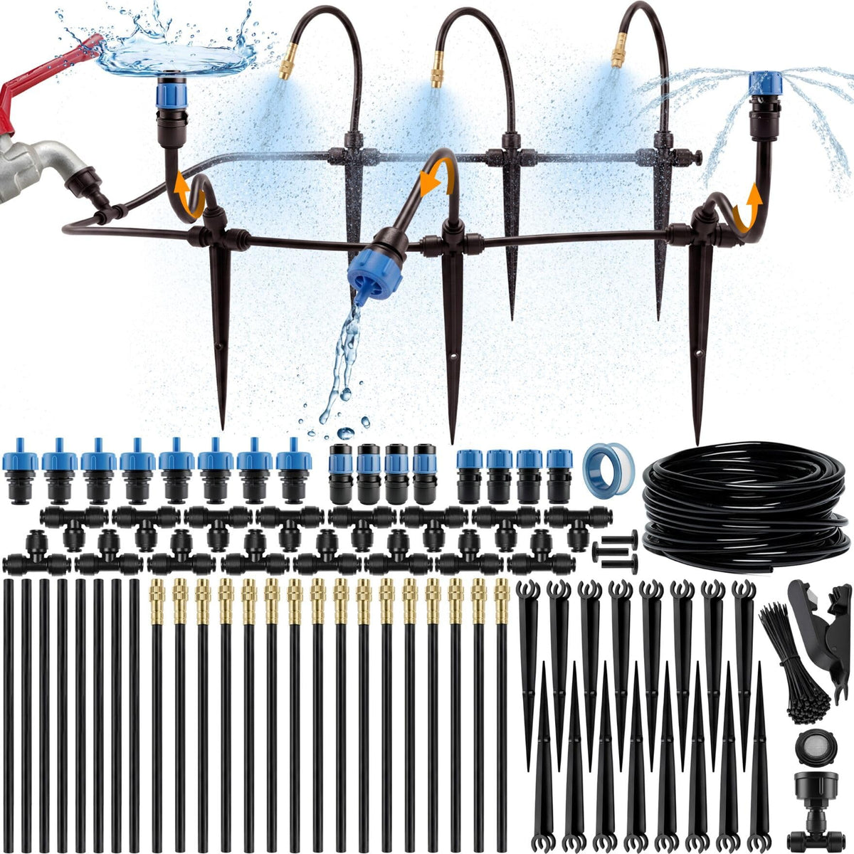 CARPATHEN kit frontal mostrando tubería principal y emisores, fácil instalación