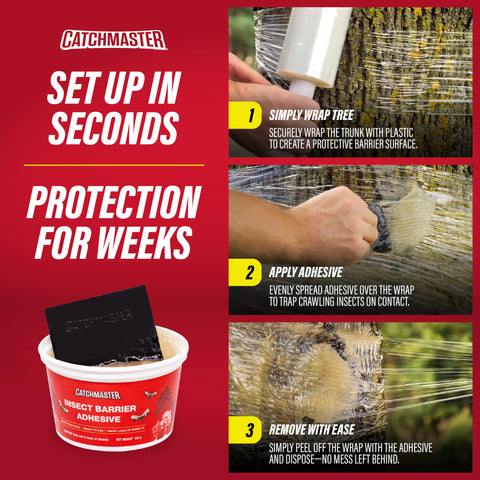 Catchmaster aplicación en tronco con film plástico y espátula, protección efectiva