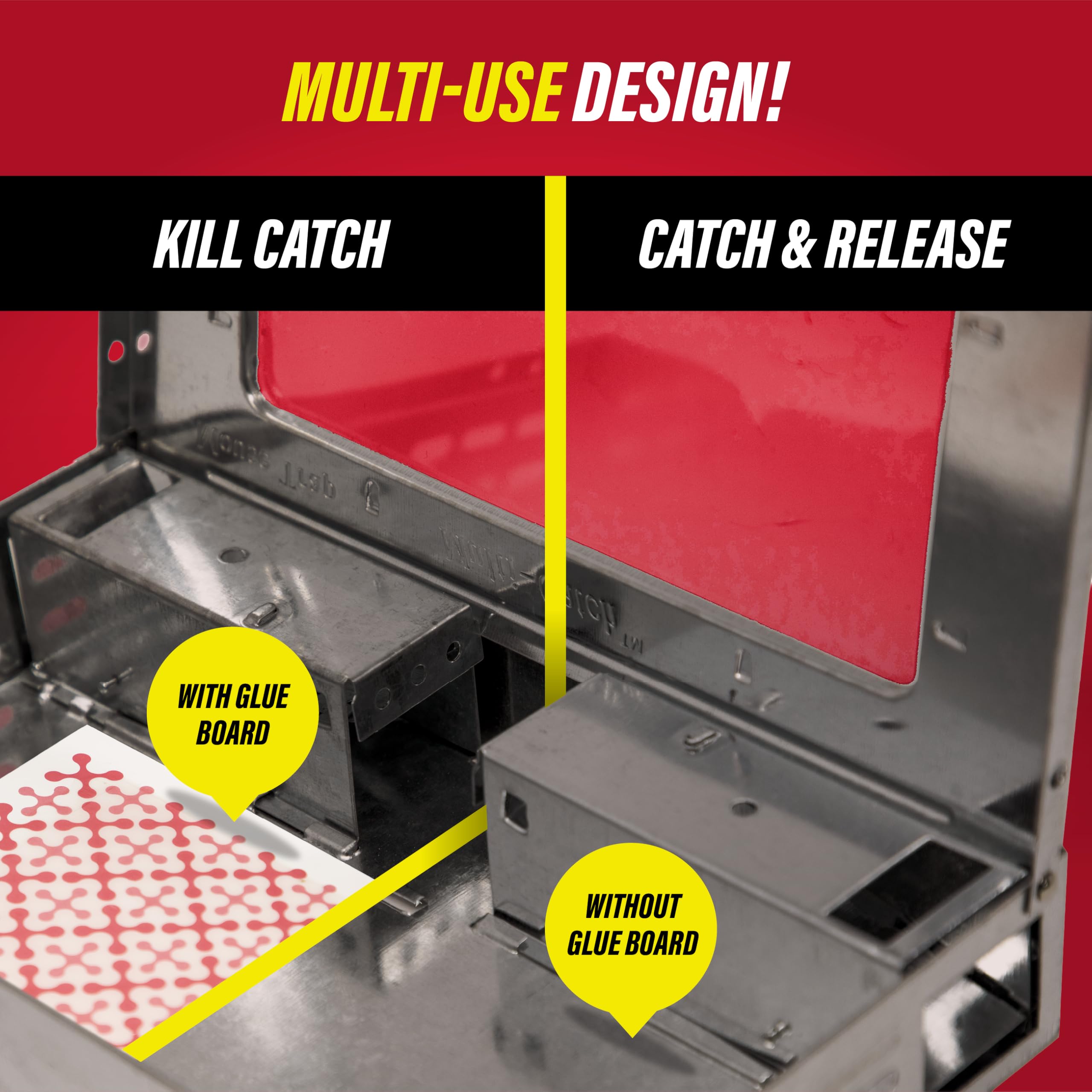 Catchmaster etiqueta informativa con instrucciones y beneficios claros