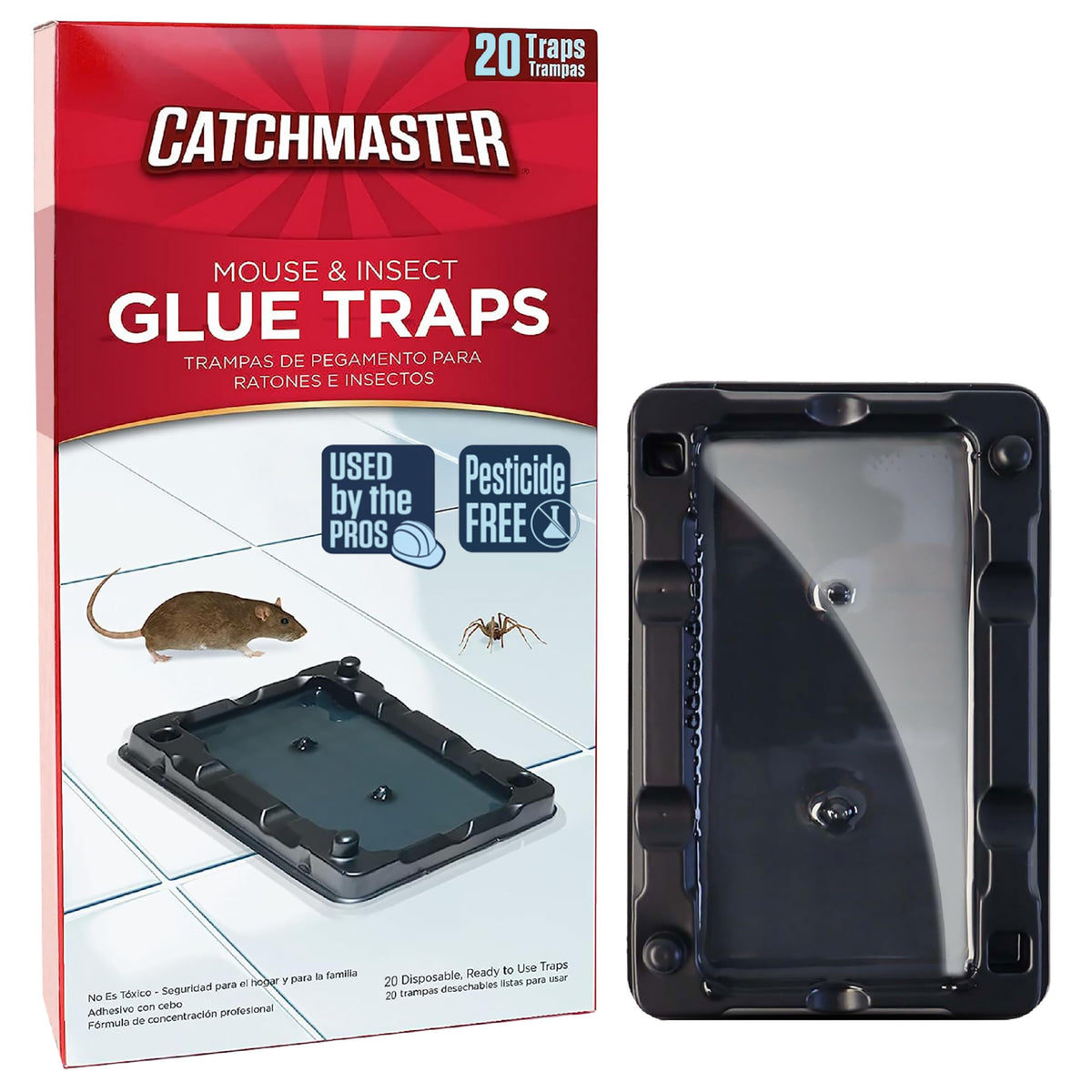 Catchmaster frente del empaque mostrando 20 trampas, solución segura