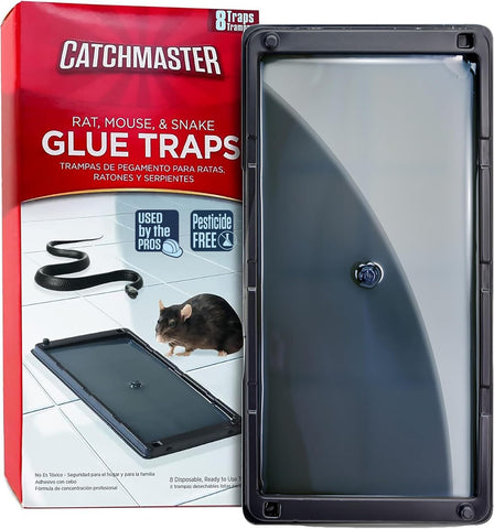 Catchmaster frente del paquete mostrando 8 trampas grandes y práctico empaque