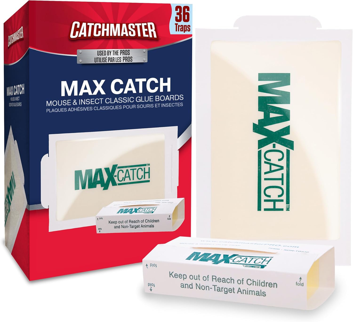 Catchmaster vista frontal del empaque con 36 trampas, solución sin pesticidas