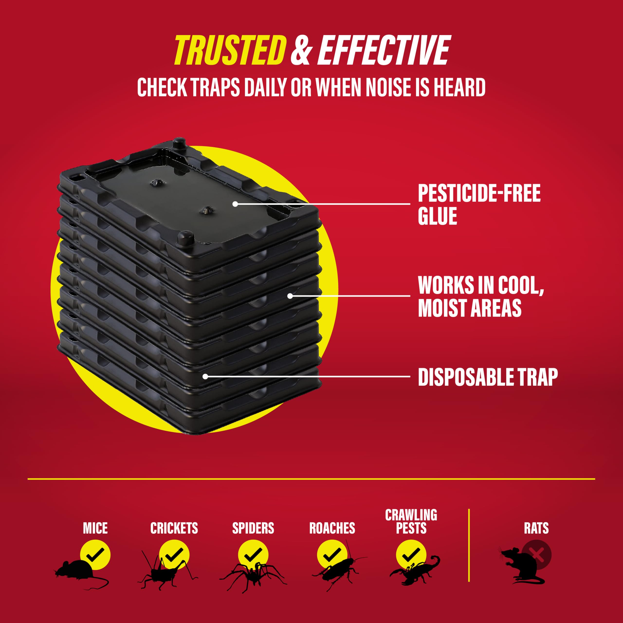 Catchmaster trampa con insecto atrapado ilustrando control sin pesticidas visible