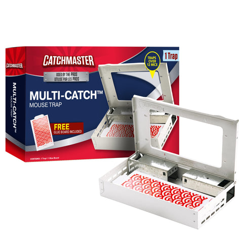 Catchmaster trampa frontal empaquetada mostrando diseño reutilizable y lista para usar