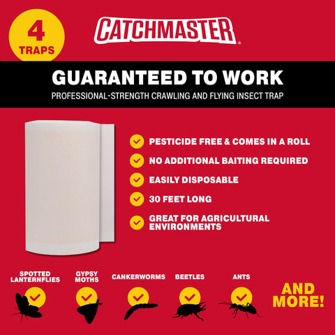 Catchmaster insectos atrapados en la banda demostrando control visible