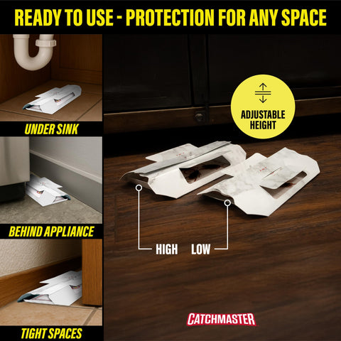 Catchmaster trampa colocada bajo mueble de cocina para prevención