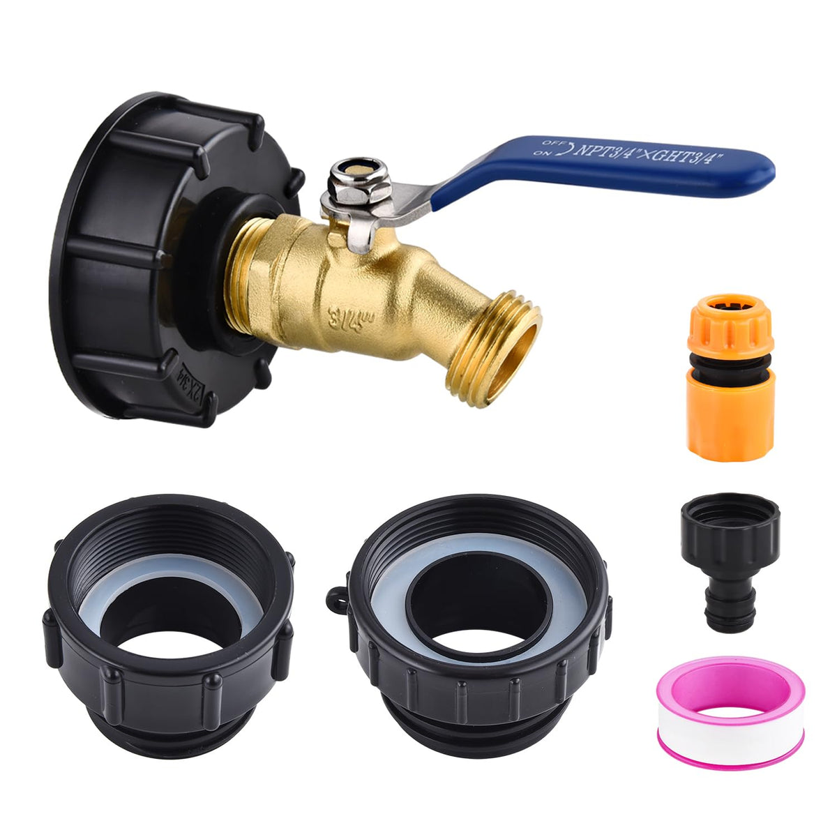 Ceaeso adaptador IBC frontal mostrando roscas y grifo, robustez y compatibilidad
