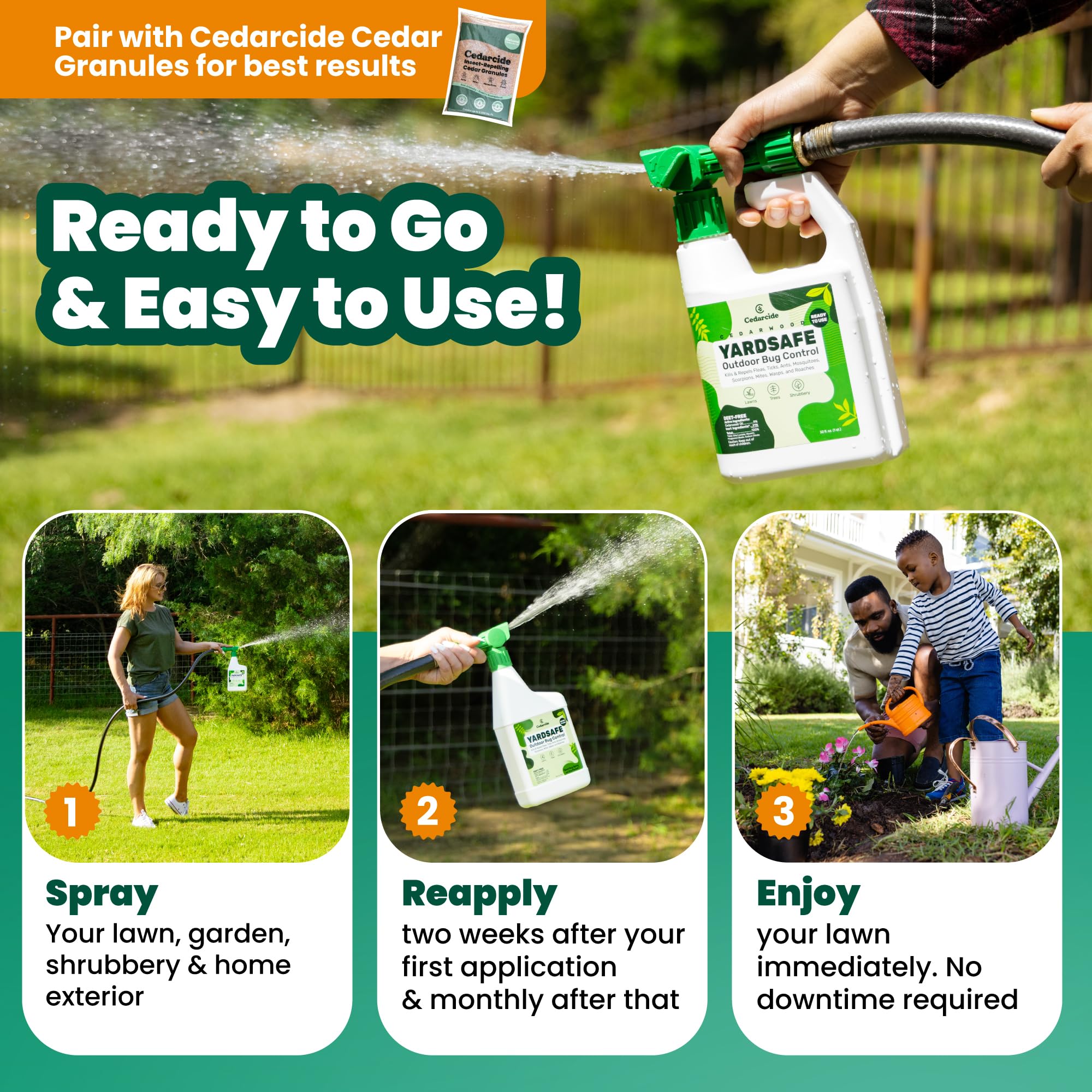 Cedarcide producto aplicado en jardín reduciendo insectos alrededor