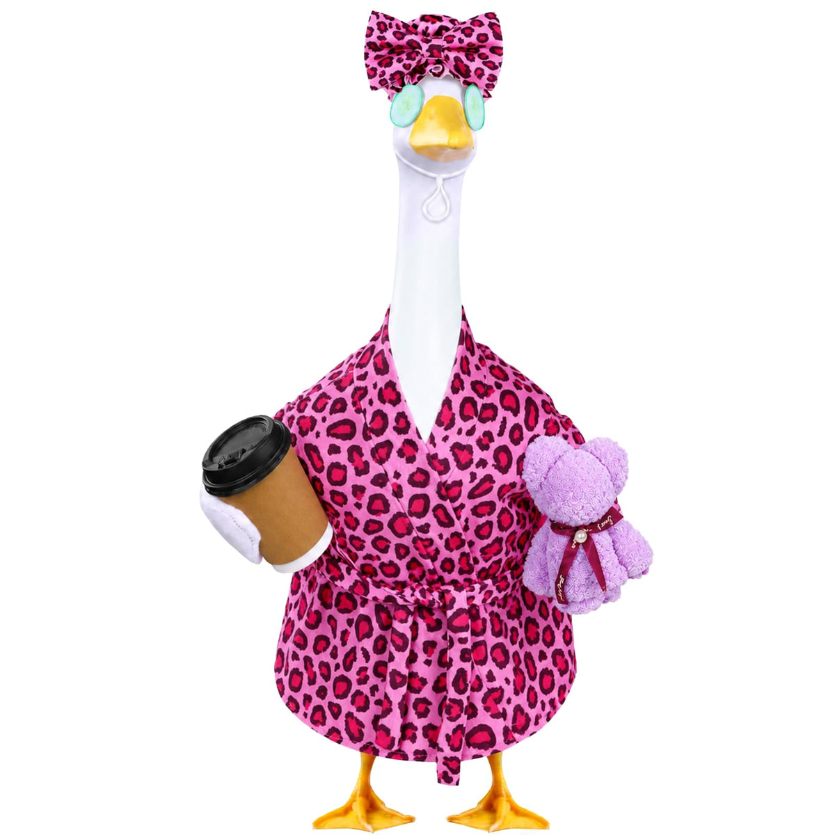 Celltestria vista frontal del disfraz en bata rosa leopardo mostrando carácter exterior
