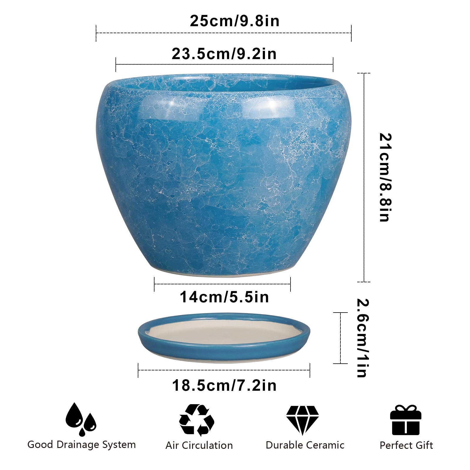 Ceramicfor vista inferior con drenaje y plato para evitar encharcamiento