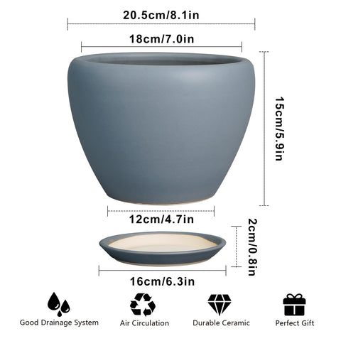 Ceramicfor maceta con plato vista superior que evita goteos y protege superficies