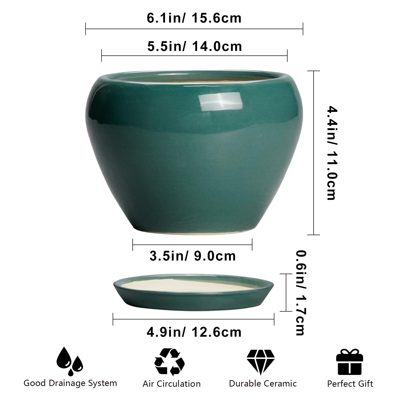 Ceramicfor vista superior de maceta con plato que evidencia drenaje y recogida de agua