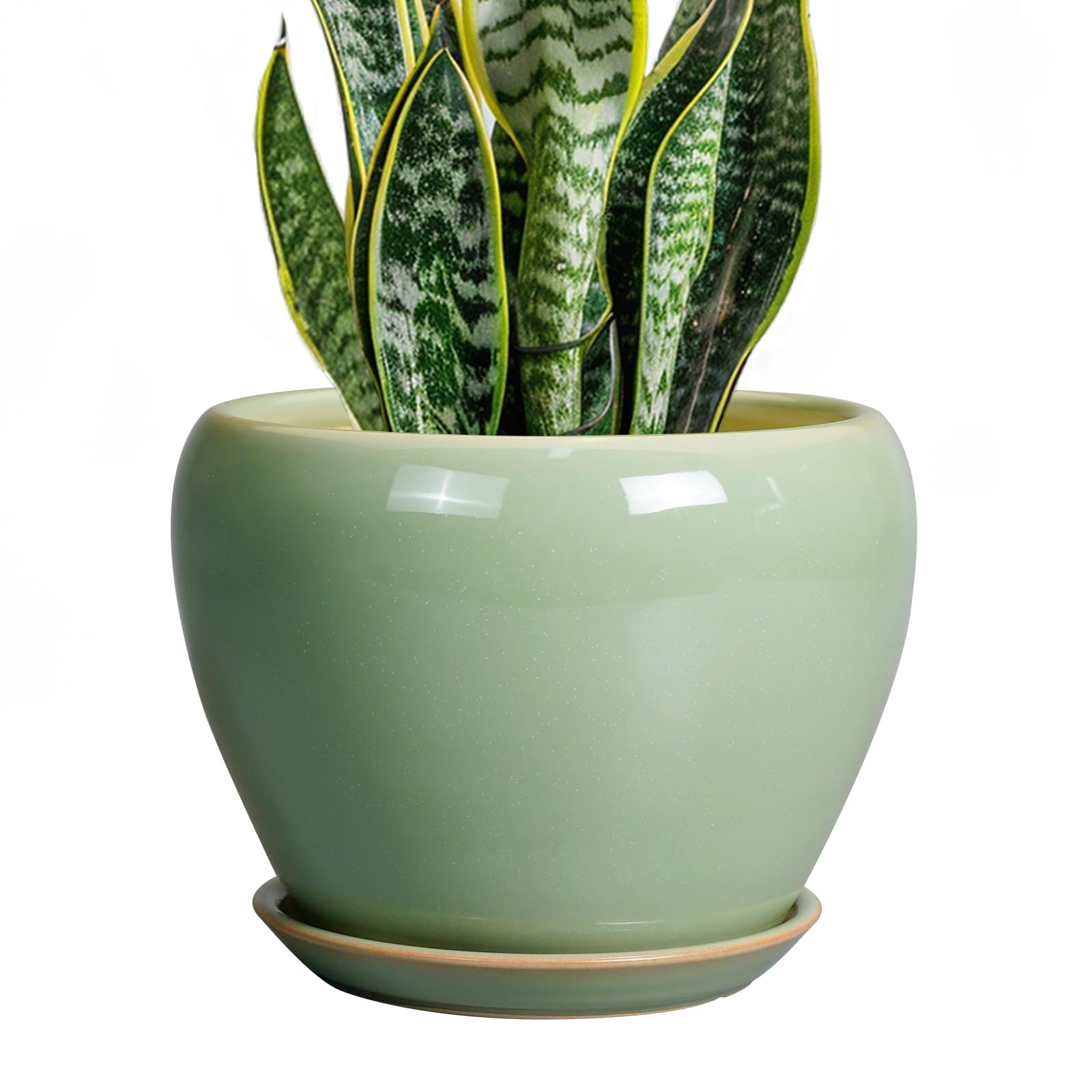 Ceramicfor maceta frontal verde mostrando diseño elegante y estabilidad
