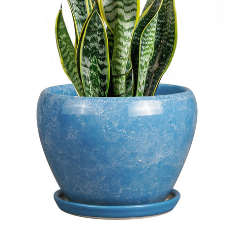 Ceramicfor maceta frontal azul mostrando diseño moderno y estabilidad