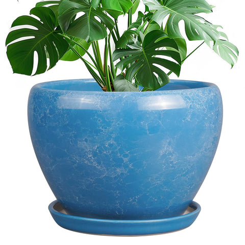 Ceramicfor maceta frontal azul mostrando diseño elegante y espacio para planta