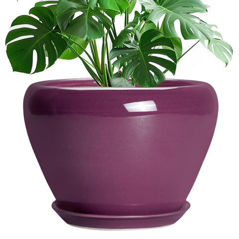 Ceramicfor maceta frontal morada mostrando diseño moderno y estabilidad