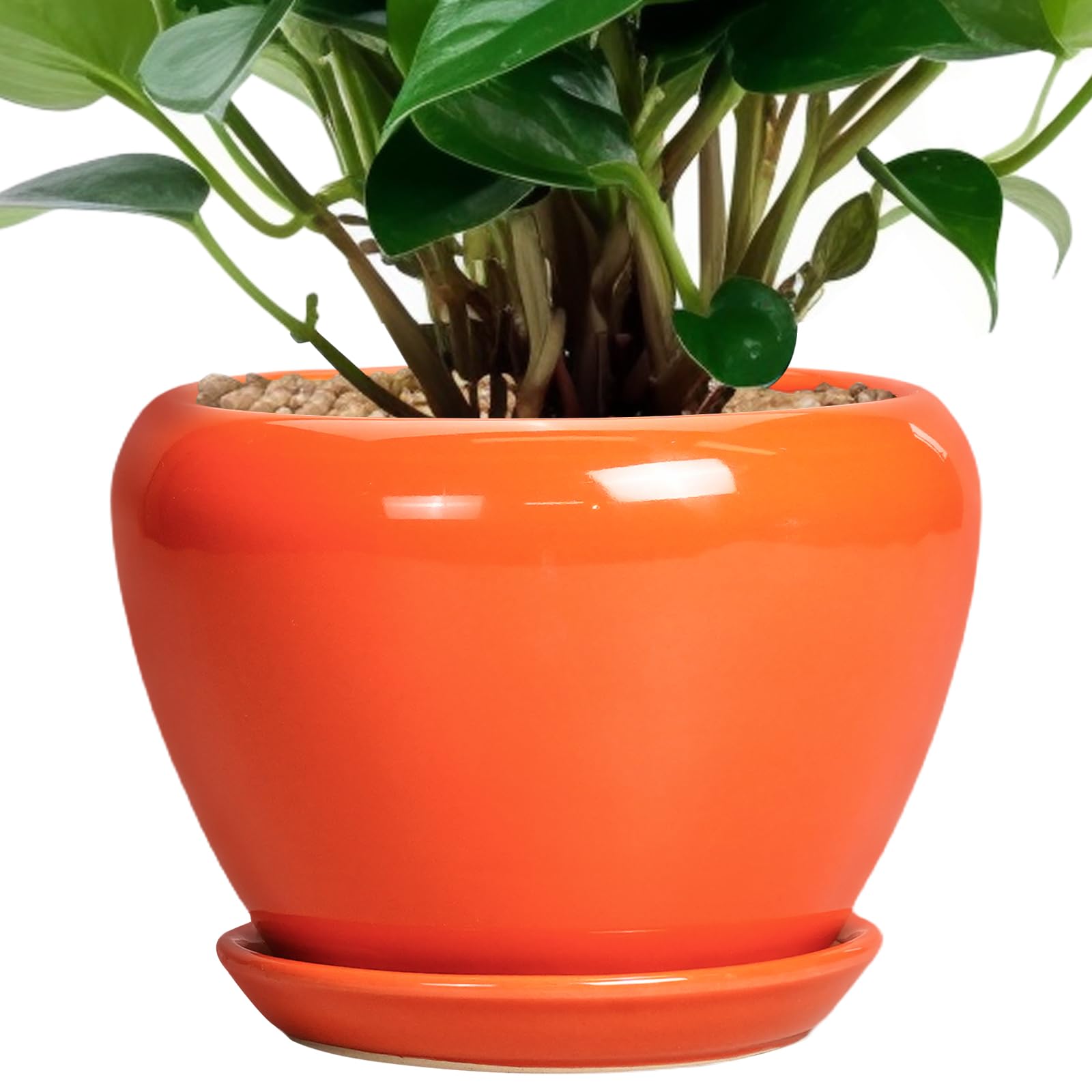 Ceramicfor maceta frontal naranja mostrando diseño moderno y acabado brillante