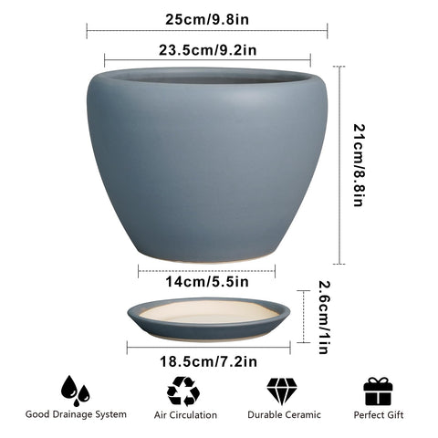 Ceramicfor macetero con plato visible para captar exceso de agua y mantener limpio
