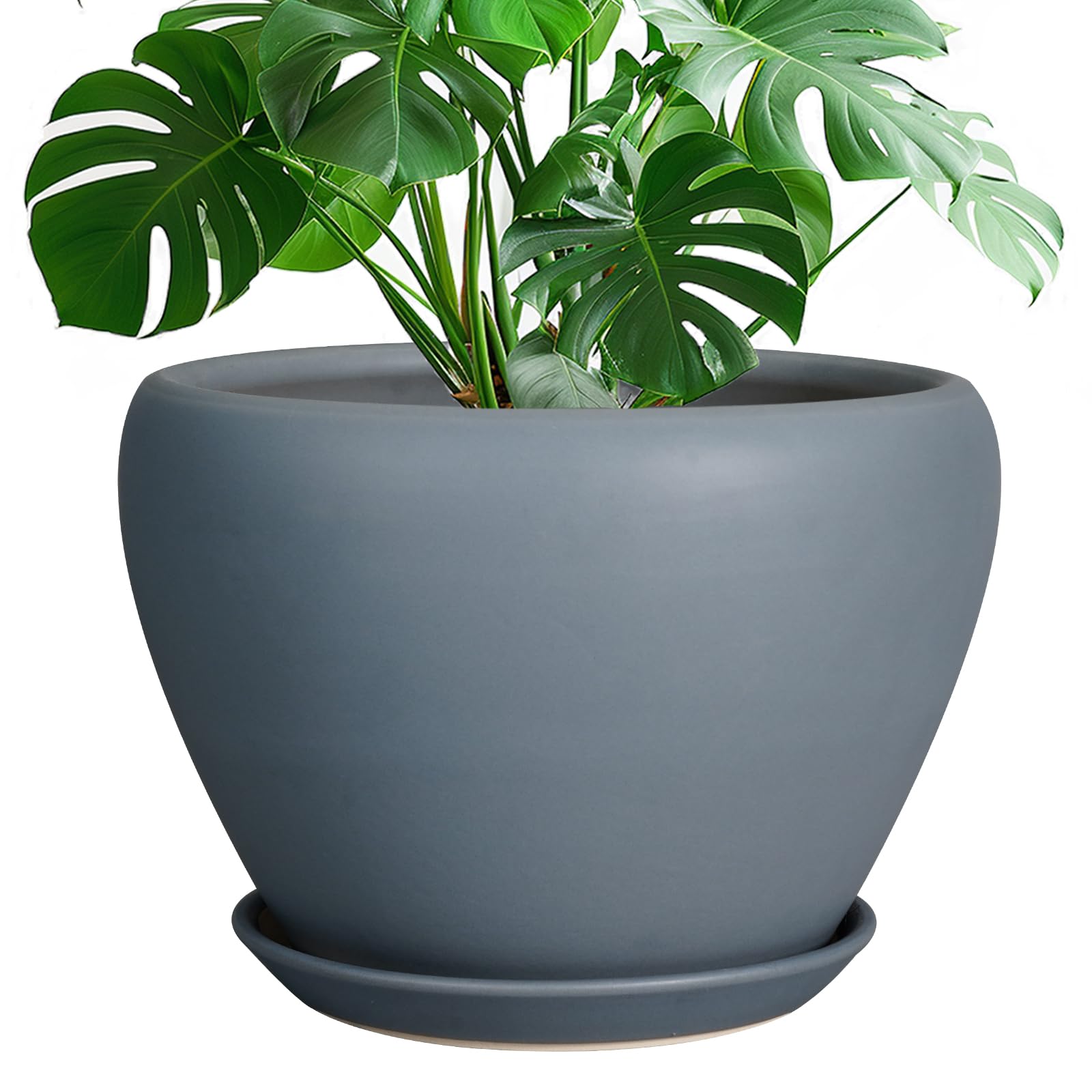 Ceramicfor macetero frontal gris mate mostrando su forma elegante y estabilidad