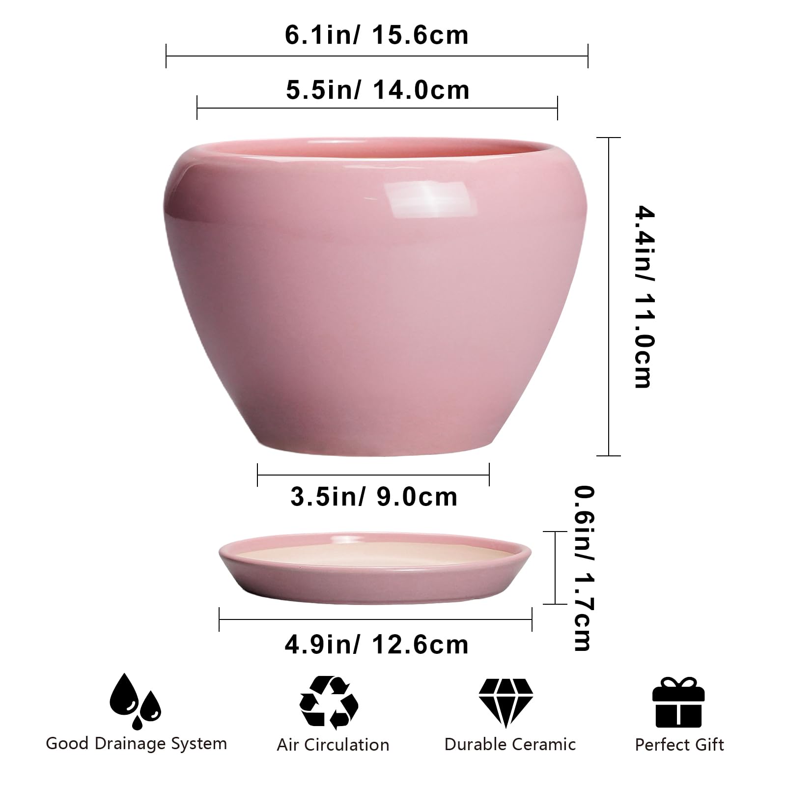 Ceramicfor orificio de drenaje y platillo que evita encharcamientos