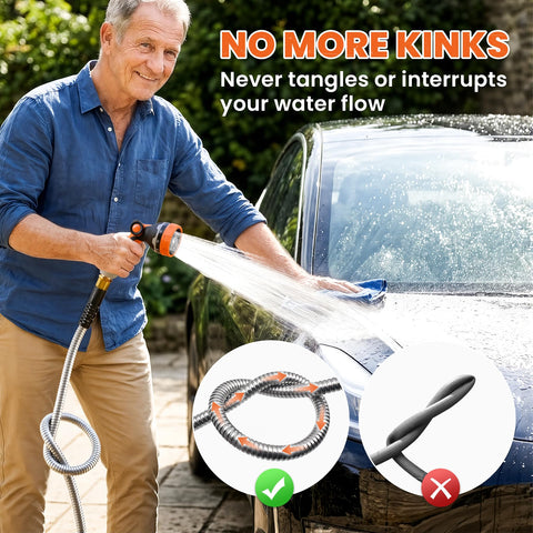 Cesun manguera en uso regando plantas, ahorro de agua y delicadeza