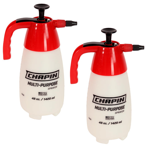 CHAPIN vista frontal del pack de 2 pulverizadores mostrando capacidad y diseño ergonómico