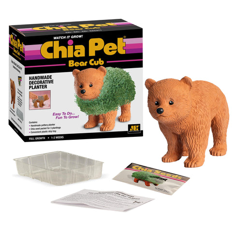 Chia Bear Cub con bandeja y etiqueta mostrando contenido y reutilización fácil
