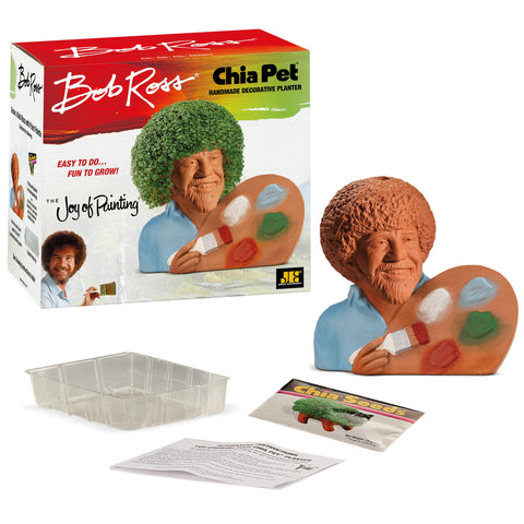 Chia Bob Ross comparación de tamaño y detalle de la paleta decorativa
