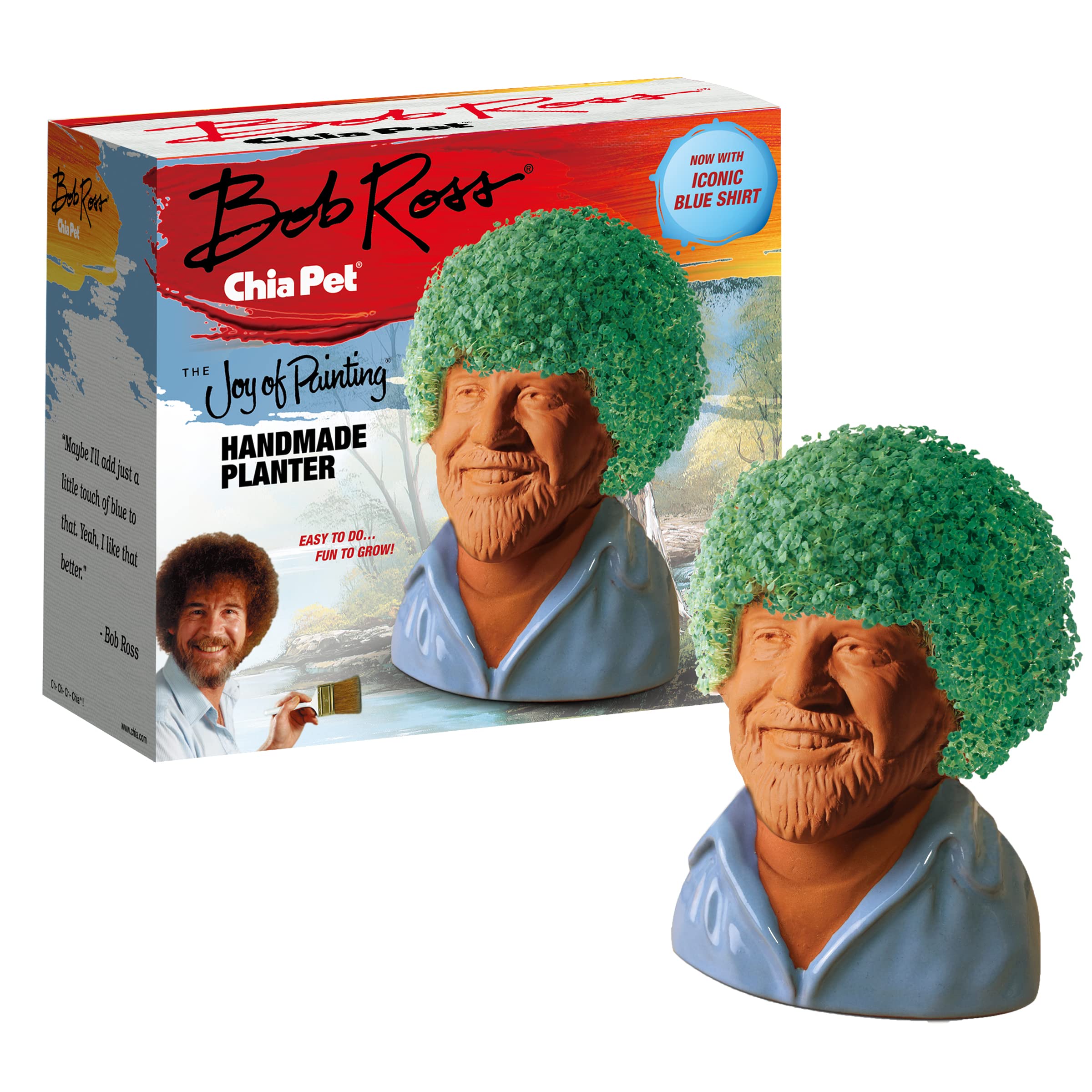Chia Bob Ross vista frontal mostrando la maceta decorativa Chia y su atractivo