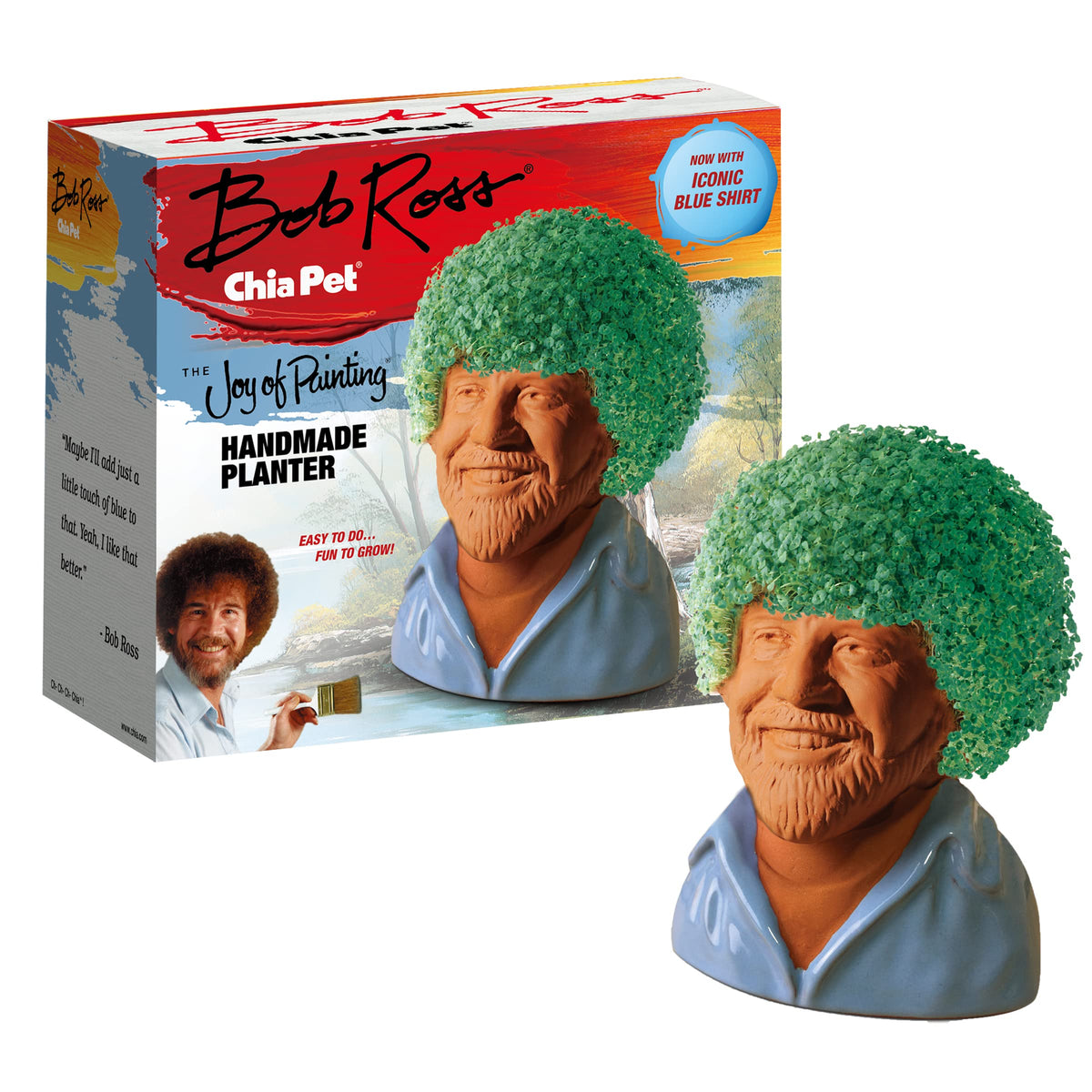 Chia Bob Ross vista frontal mostrando la maceta decorativa Chia y su atractivo