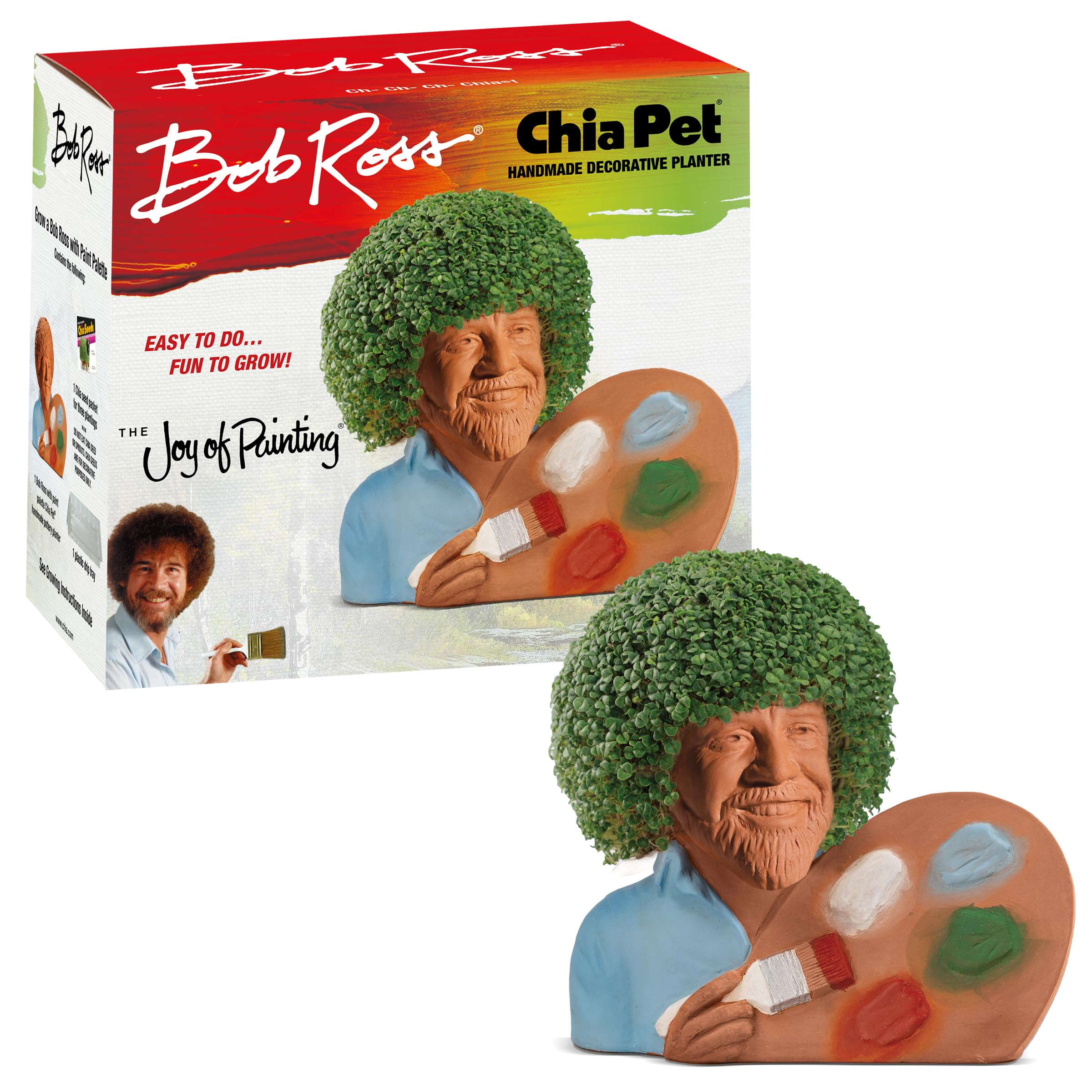 Chia Bob Ross frontal mostrando detalle cerámico y atractivo decorativo