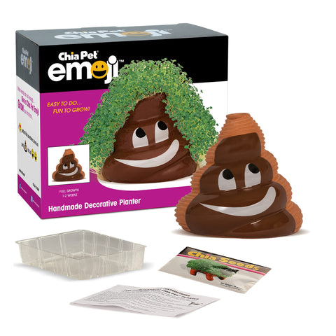 Chia emoji Poopy planta en crecimiento mostrando brotes verdes rápidos
