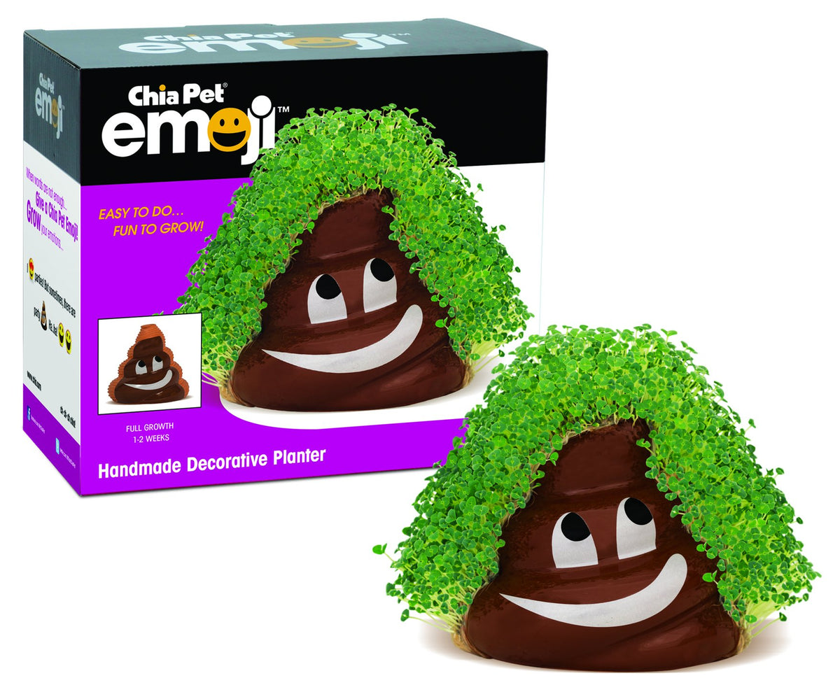 Chia emoji Poopy frontal mostrando diseño divertido y fácil plantación