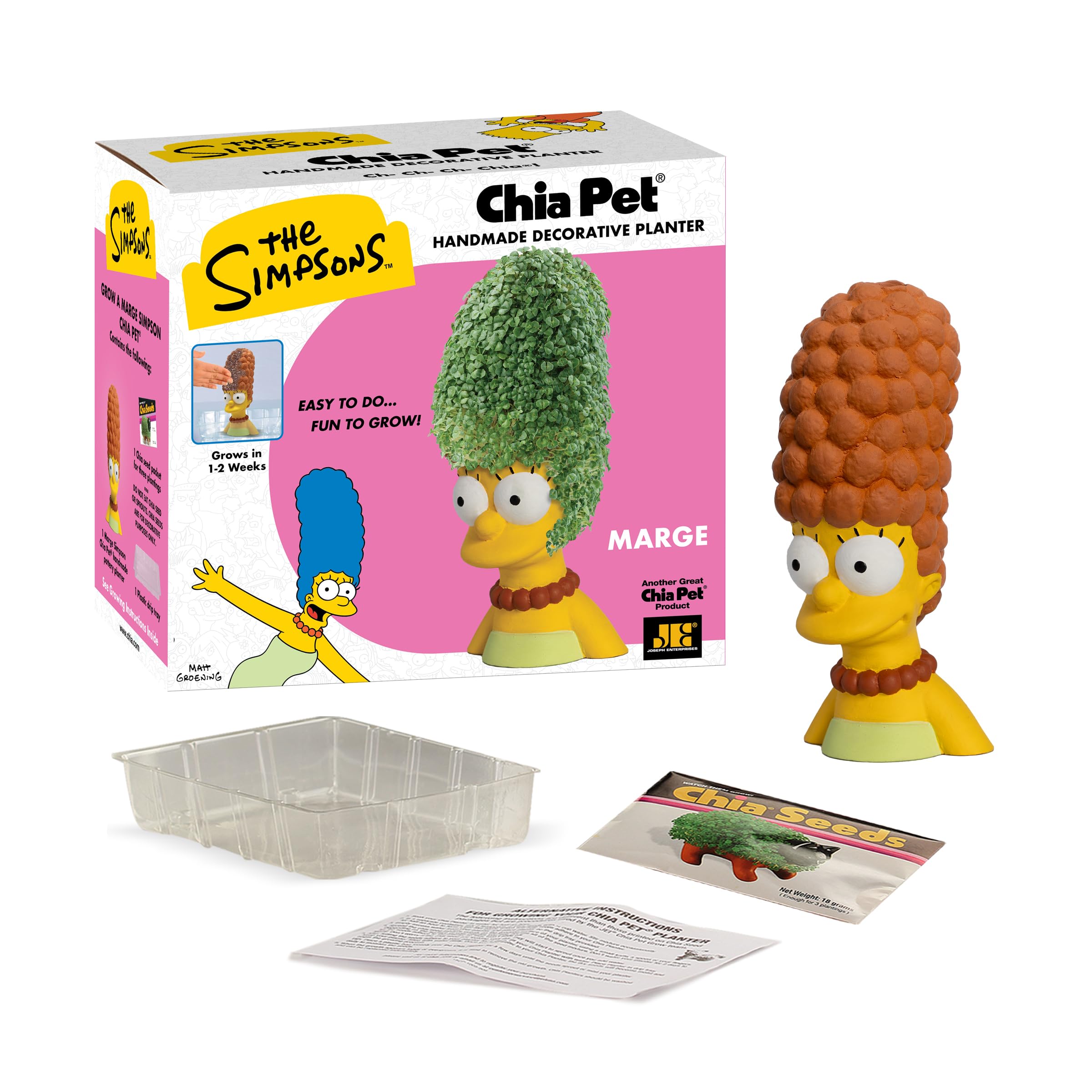 Chia Marge escala con bandeja que muestra tamaño real y control de riego