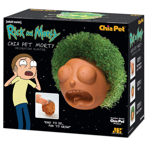 Chia Morty con cabello verde Chia ilustrando crecimiento rápido