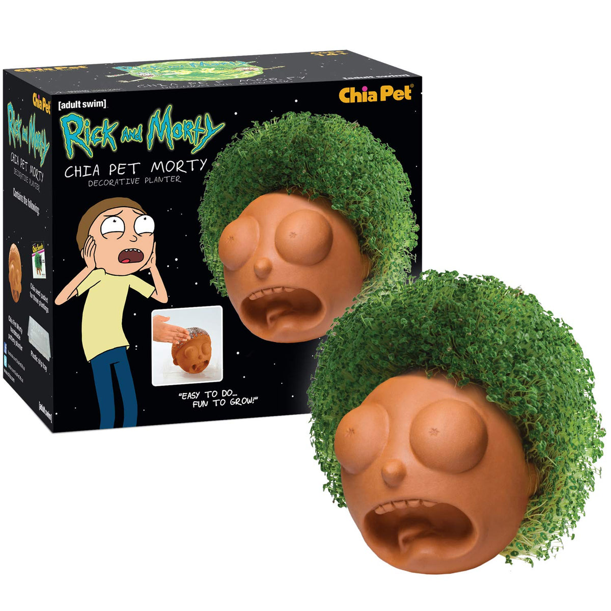 Chia Morty frontal mostrando la figura y beneficio decorativo