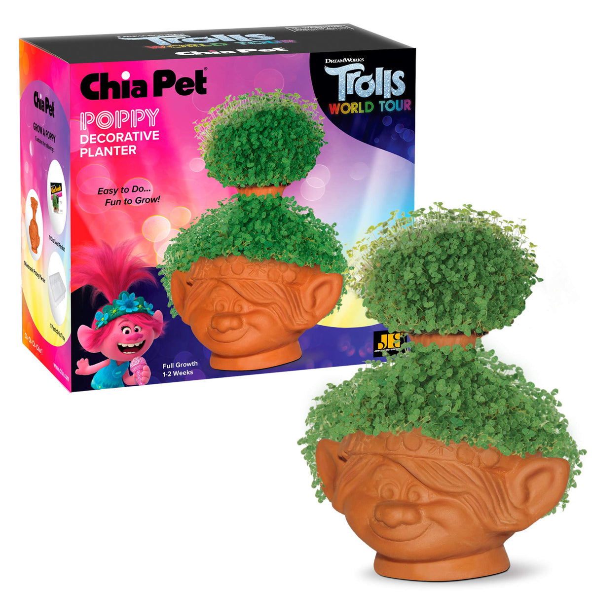 Chia Poppy frente mostrando figura de terracota y diseño colorido Chia beneficio decorativo