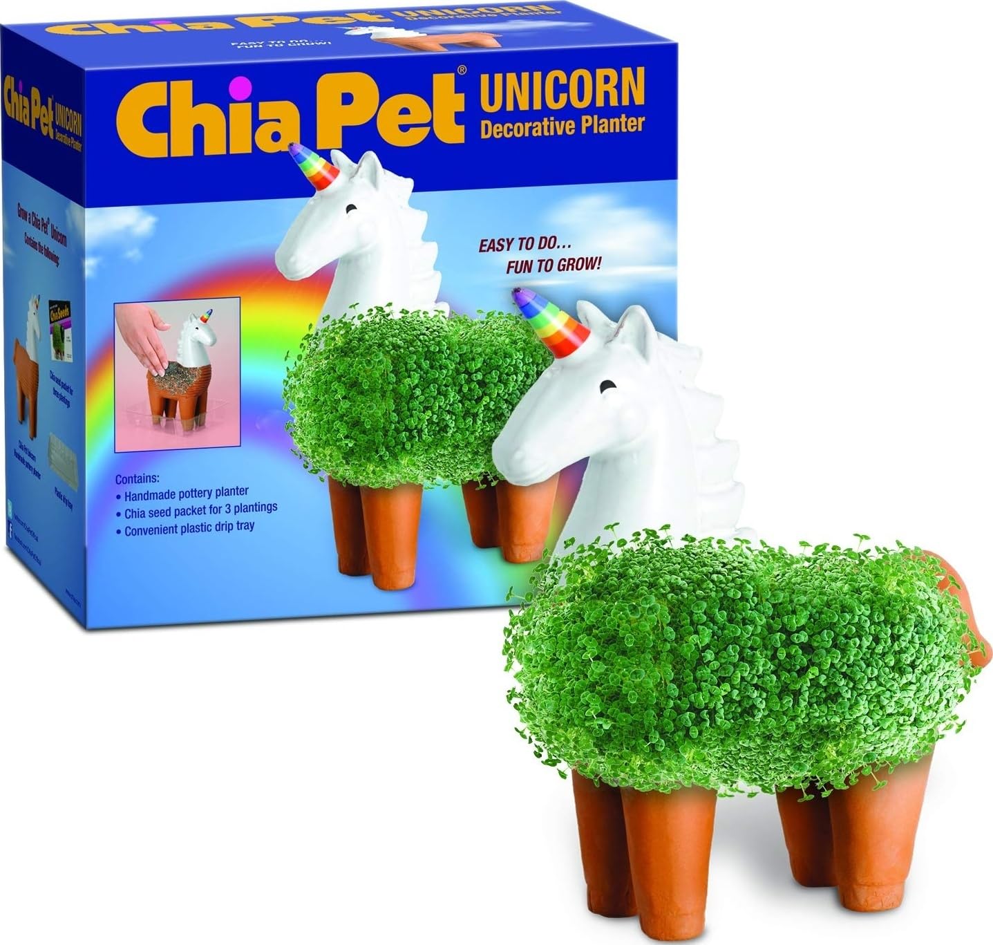Chia unicornio vista frontal de la maceta Chia con crecimiento verde atractivo